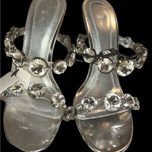 Zara Silver Crystal-Embellished Slide Mules